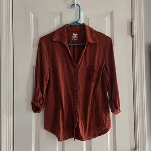 Rust Button-Front Medium Route 66 Shirt with Lace Pocket Detail